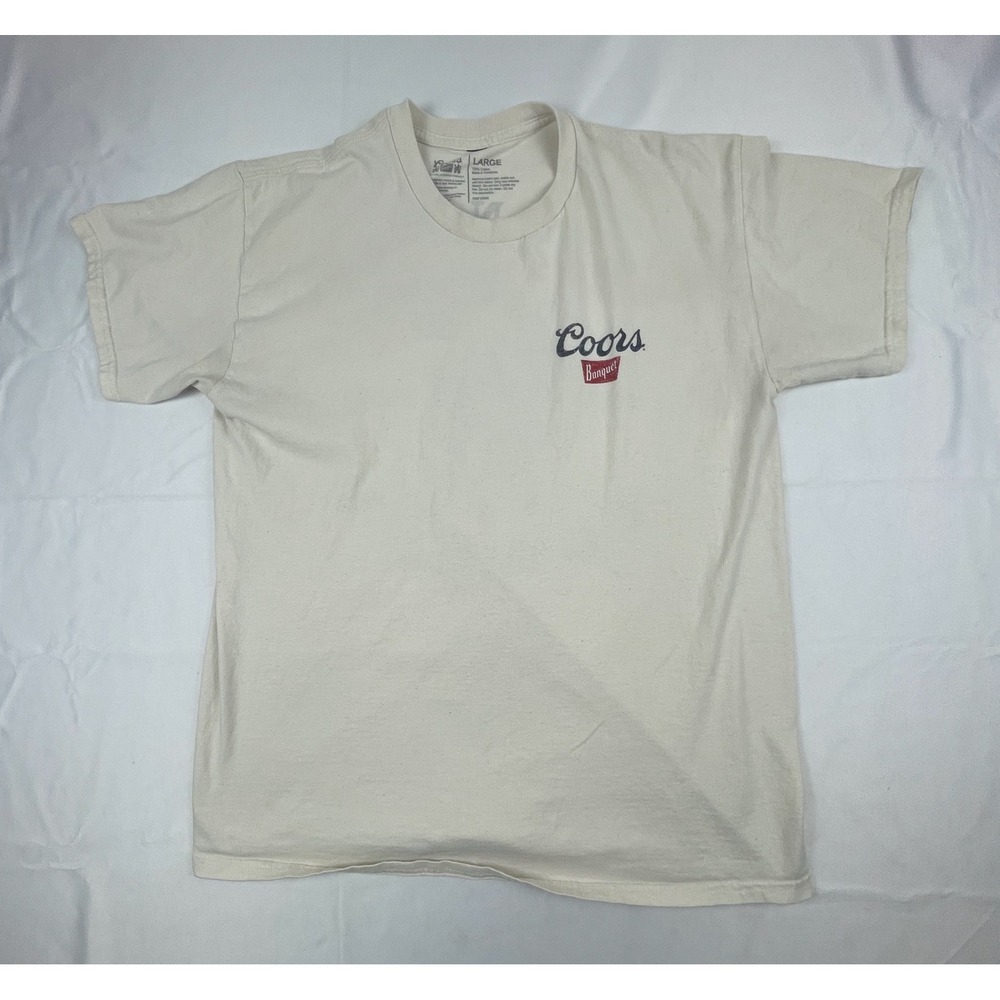 Brew City Coors Banquet Beer Cowboy Bull Graphic T-Shirt Cream Mens Large